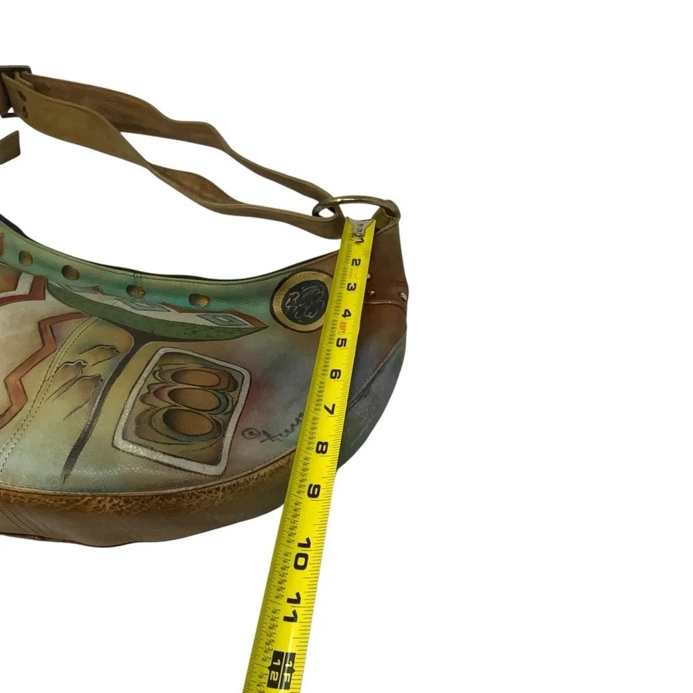Anuschka Hand Painted Leather Hobo Purse‎ Shoulder Bag Whimsical Artsy Abstract